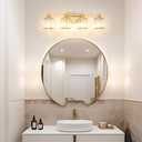 Modern Crystal Bathroom Vanity Light, 4-Lights Bathroom Light Fixtures, Brass Gold Vanity Lighting Fixtures Over Mirror, Brushed Wall Sconce Light for Bedroom, Kitchen, Living Room, Gallery, E26 Base, 4 light-Round