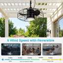 20" Outdoor Caged Ceiling Fan with Light & Remote, Black | Plug-in Hanging Gazebo Fan with Remote & Extra Long Cord, Caged Low Profile Ceiling Fan for Patio, Pergola, Porch, Deck