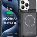 NEWDERY Battery Case for iPhone 15 Pro/iPhone 15 10000mAh, USB C Qi Wireless Charging Case, Portable Rechargeable Extended Charger Case Battery Pack - 2023 Release Black