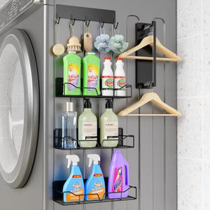 5 Pack Multifunctional Magnetic Shelves for Washing Machine & Refrigerator, Powerful Magnetic Spice Racks with Unique Hollow Design, for Laundry Room and Kitchen Organization (Black)