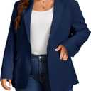 Cicy Bell Women's Plus Size Casual Blazers Lapel Long Sleeve Work Office Suit Jackets Open Front Curvy Blazers (Blue, Size XXL)