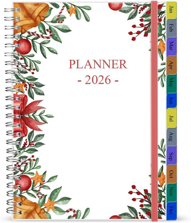 2 x 2026 Planner - Weekly & Monthly Planner Runs Jan 2026 to Dec 2026, 6.25" x 8.25", 12 Monthly Tabs, 14 Notes Pages, Inner Pocket, Flexible Cover with Twin-Wire Binding, Planners 2026 (Red, 6.25" x 8.25")