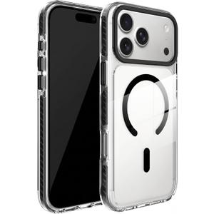 Magnetic Clear Case Compatible with iPhone 17 Pro 6.3 Inch, Two-Tone Slim Protective Cover with Metal Camera Frame & Hard PC Back, TPU Bumper (Black, iPhone 17 Pro)