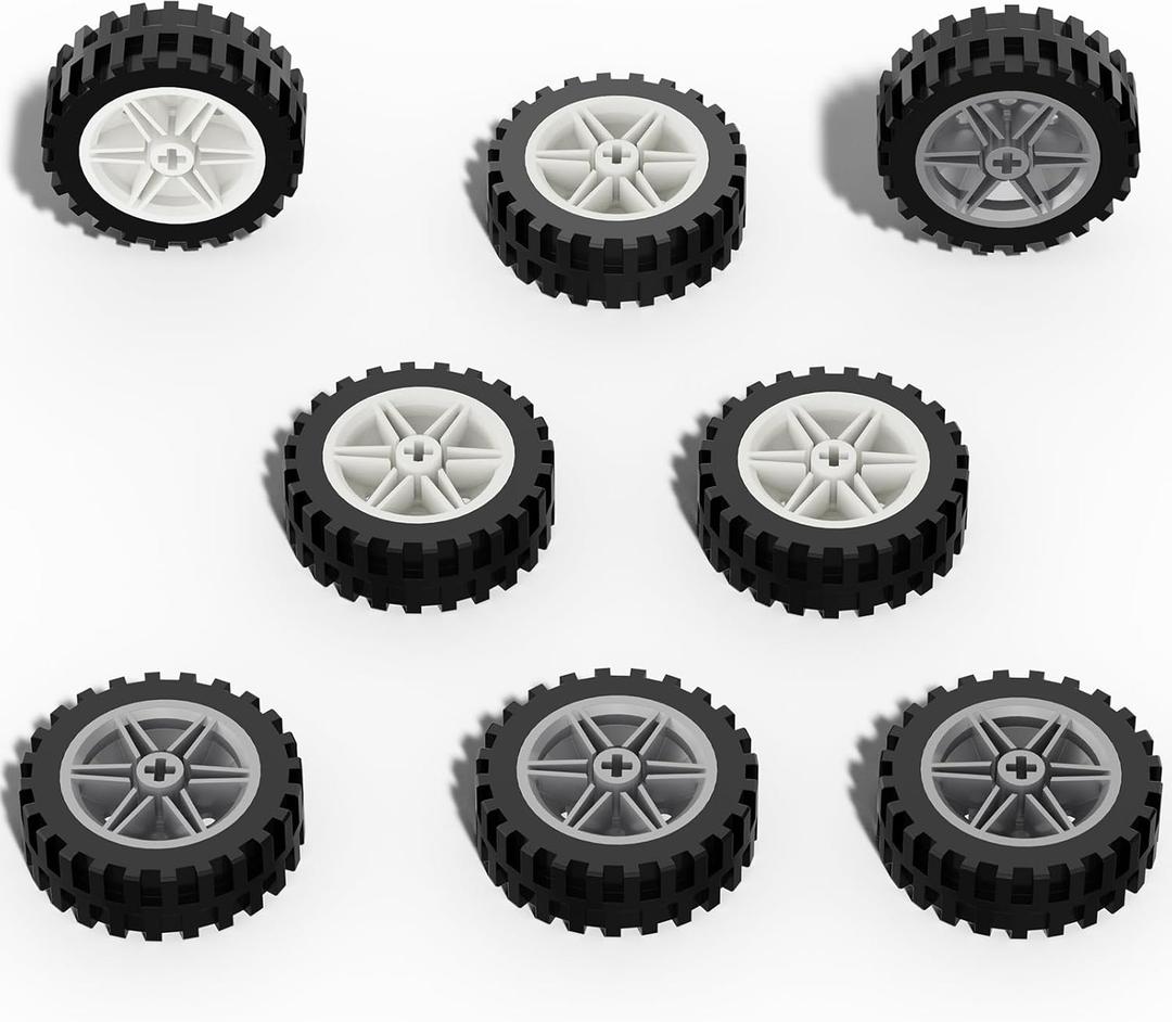 Large Size Wheels and Tires Building Kit, 30mm Diameter Wheels and 43mm Diameter Tire, Compatible with Lego Wheels and Axles, 16 Pcs Car Parts Bulk Bricks Education Construction Toys