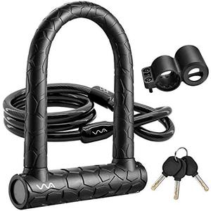 Bike U Lock,20mm Heavy Duty Combination Bicycle D Lock Shackle 4ft Length Security Cable with Sturdy Mounting Bracket and Key Anti Theft Bicycle Secure Locks