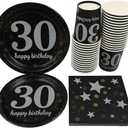 Oojami 120-Piece 30th Birthday Party Pack Serves 30 Includes 9" Dinner Plates, 7" Dessert Plates 12oz Cups & 3-Ply Napkins Complete Disposable Tableware Set for 30th Birthday Celebrations