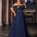 VOUIAO Women Plus Size Bridesmaid Dresses Sequin Summer Maxi Dress A Line Wedding Guest Prom Evening Party Cocktail Gown Navy Blue 2XL