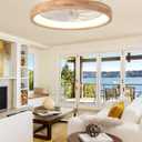 24'' Ceiling Fan with Light Fandelier Flush Mount Low Profile Wood Ceiling Fan with Dimmable LED Light 3 Color 6 Speeds