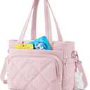 BAGSMART Lunch Bag Women Large Lunch Box Insulated Tote Bag with Multi-Pockets Quilted Puffy Tote for Work, Outdoors (06-Baby Pink)