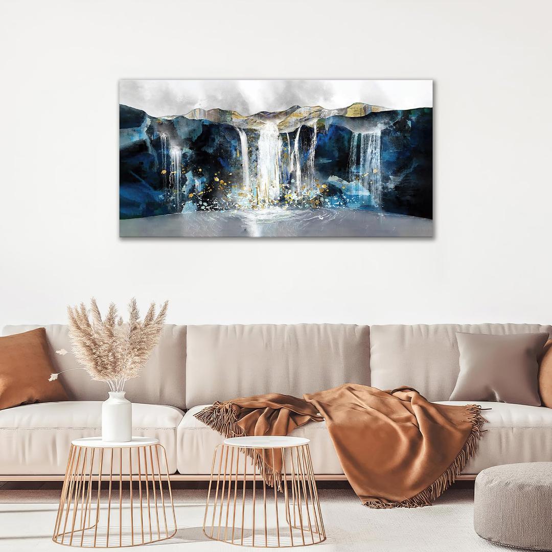 Tijuboni Abstract Waterfall Large Wall Art for Living Room Mountain Lake Oversized Canvas Wall Decor Pictures Nature Landscape Print Painting Modern Home Artwork Office Bedroom Dining Room 60"x30"
