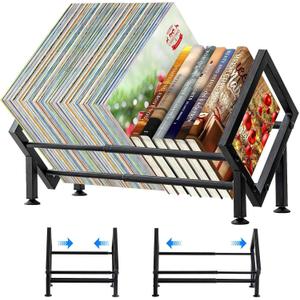 Adjustable Desktop Bookshelf for Desk Book Organizer, Tilting Tabletop Bookshelf in Office Home/Bedroom, Vinyl Record Storage Holder Book Rack for Magazine/CDs/Books/Vinyl's Display (Patent Pending (Black-1)