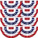 8 Pack USA Pleated Bunting Fan Flags 1.5x3 Ft - American US Flag Bunting for Outside Red White & Blue Patriotic Decor for 250th Anniversary, Memorial Day, Independence Day 4th of July Decorations