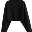 ZAFUL Women's Cropped Turtleneck Sweater Lantern Sleeve Ribbed Knit Pullover Sweater Jumper (X-Large, 0-black)