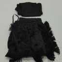 EDITCOZY Women Sexy Two Piece Outfits Fringe Pants Set Tassel Club 2 Piece Sets Going Out Birthday Party Night Black XL