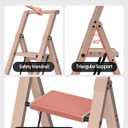 Taranta 3 Step Ladder, Lightweight Aluminum Step Stool with Convenient Handgrip, Folding Ladder with Anti-Slip Pedals, 330lbs Capacity Stepladder for Home, Office, Kitchen - Peach Pink