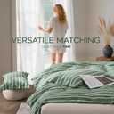 JELLYMONI Cotton Duvet Cover Queen Size - Green Striped Comforter Cover with Button 100% Washed Cotton 3PCS Breathable Soft Solid Bedding Set Duvet Cover 9090in & 2 Pillowcases (NO Comforter)