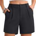 MAGCOMSEN Shorts for Women Dressy Casual Summer Pleated Tailored Back Elastic Waist Trouser Shorts with Pockets, Small 
