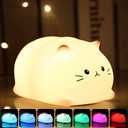 Tremdwoto Cat Night Light for Kids,Cute Colorful Night Light Baby Girl Squishy Night Lights Lamp 3 Hour Timer Kitty Light USB Rechargeable Nursery Lamp Nightlight ，Gifts for Boys and Girls