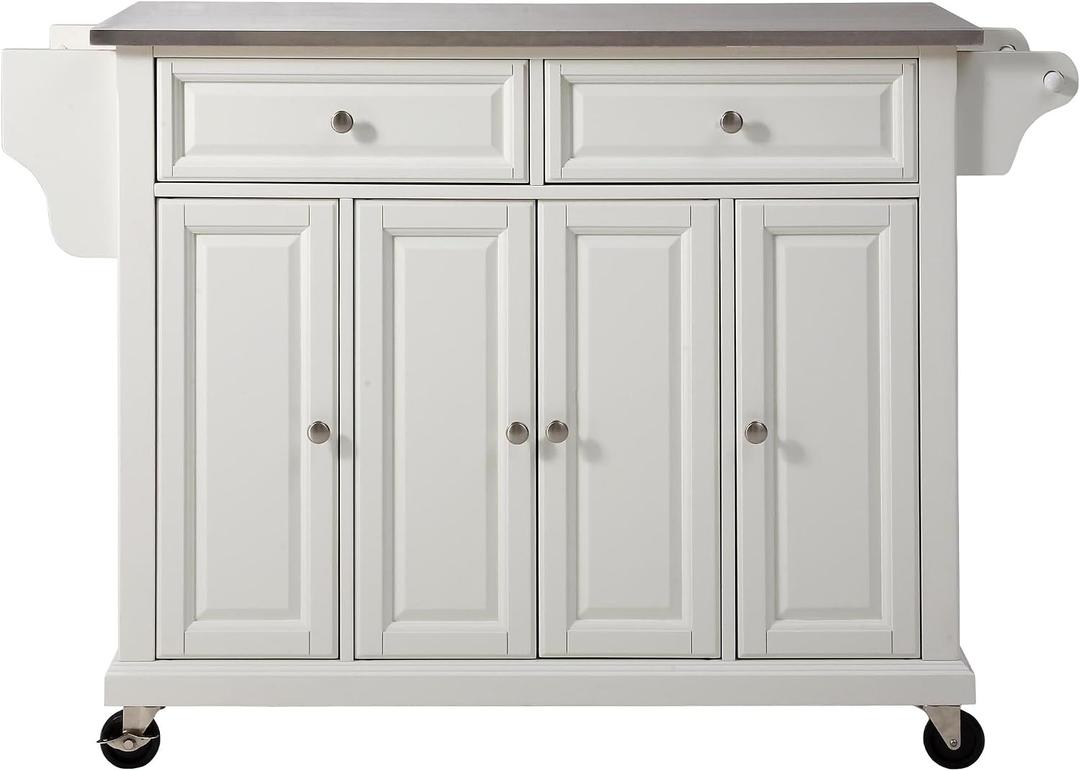 Crosley Furniture Full Size Stainless Steel Rolling Kitchen Island Storage Cart, Microwave Stand, Spice Rack, White, unspecified