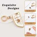 Suitable for BMW Key Fob Cover, Soft TPU Full Protection Key Case with Keychain for BMW X1 X2 X3 X5 X6 X7 and 2 5 6 7 Series Key Fob Holder, Gold White