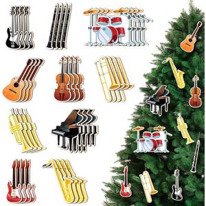 40 Pcs Music Christmas Ornaments Wooden Guitar Grand Piano Violin Saxophone Drum Instrument Gifts Xmas Tree Hanging Decorations for Christmas Birthday Music Party Home Decor Supplies