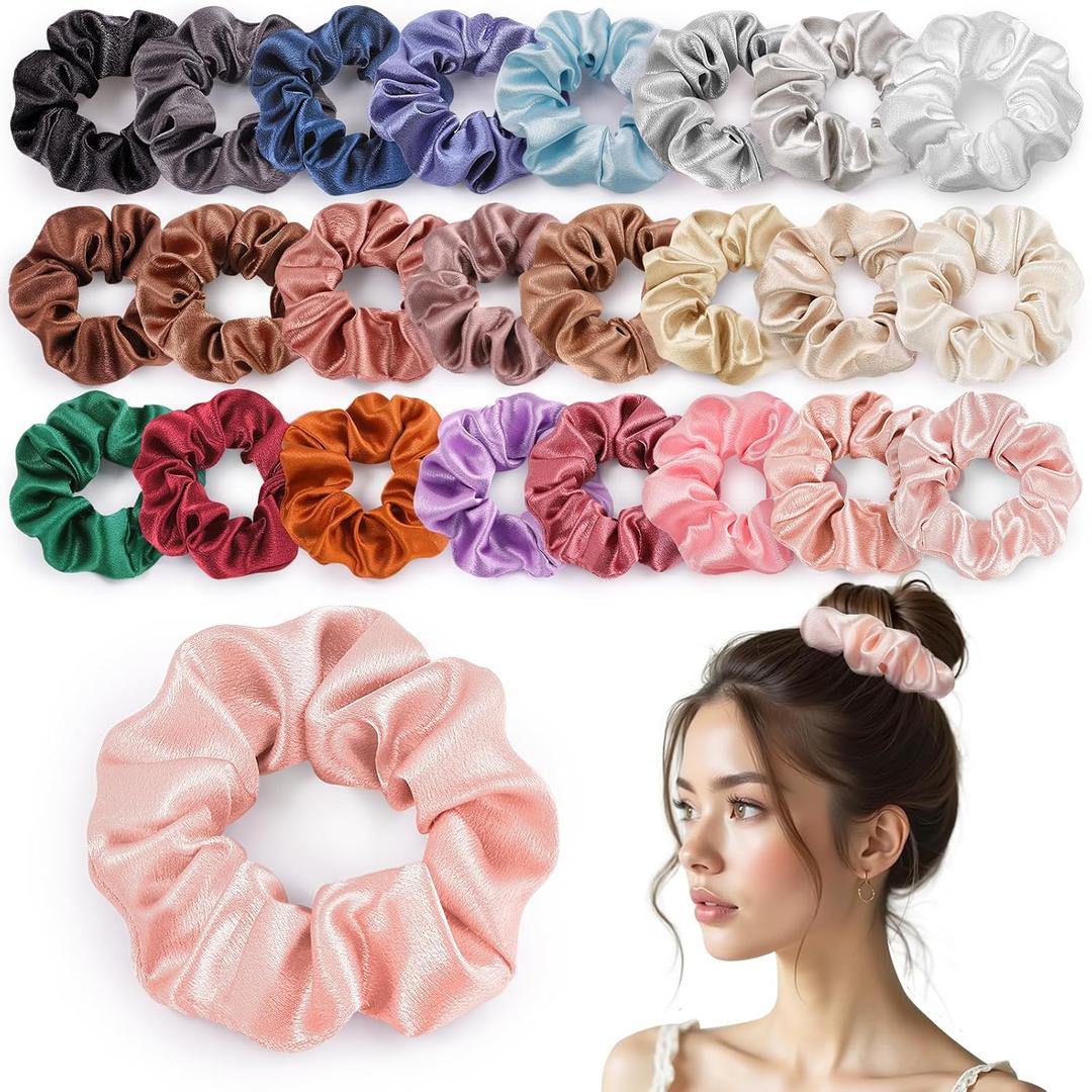 Scrunchies Birthday Gifts for Women: Silk Satin Scrunchies 24Pcs Hair Scrunchie for Women Girls Hair Bands Hair Ties Hair Accessories Scrunchy Party Favors Gifts for Mom Her (Elegant Colors)