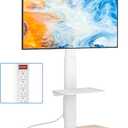Rfiver Sleek Rolling TV Stand with Power Outlet for Home Decor, Height Adjustable Portable TV Stand on Wheels for 32-75 Inch TVs, Strong Tall Mobile TV Cart with Mount Up to 88 lbs, White