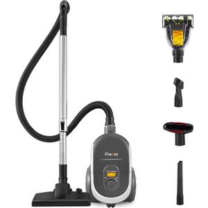 Aircliff Canister Vacuum Cleaner, Specially Designed Nozzle for Pet Family, 1200W & 17Kpa Strong Suction, 2 HEPA Filters & 5 Cleaning Tools for Hard Floor, Carpet, Upholstery, Pet Hair(Sliver)