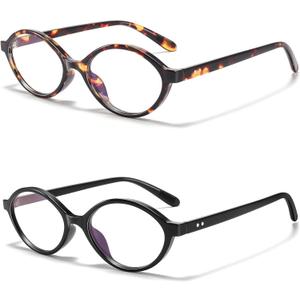 Fashion Oval Blue Light Blocking Glasses for Women Men Retro Anti Eyestrain Glasses for Gaming/Computer/Screen (Black+tortoise)