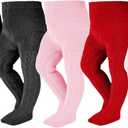 Epeius Little Girl Tights Kids Baby Girl Seamless Cable Knit Leggings Thick Solid Cotton Tights Stockings Pantyhose for 4-6 Years 5 Pair Pack, Black/ White/ Dark Grey/ Pink/ Burgundy