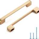 Brushed Brass Cabinet Pulls 6-1/4 Inch Hole Spacing Wide Base Kitchen Cabinet Handles for Drawers 6 Pack