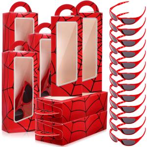 24 Pcs Spider Web Party Favors Doll Gift Boxes Include 12 Spider Web Goodie Boxes 12 Sunglasses Gift for Cartoon Character Costume Favor Bags Birthday Party Supplies