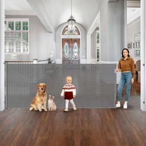 48' Tall x 145' Wide Retractable Baby Gates, Extra Tall & Wide, Mesh Fabric, Gray, Suitable for Indoors/Outdoors, Cats, Dogs, Babies