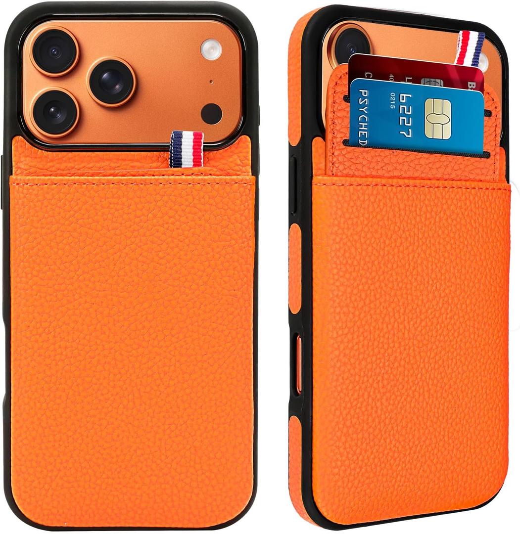 Wallet Phone Case for iPhone 17 Pro Case with Card Holder for Men Women, Leather Protective Phone Cover with Wallet Compatible with iPhone 17 Pro Max of 2025, Orange