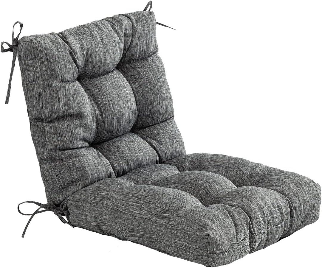QILLOWAY Outdoor Seat/Back Chair Cushion Tufted Pillow, Spring/Summer Seasonal All Weather Replacement Cushions. (Charcoal Grey/Black) (Set Of 1)