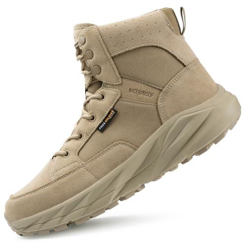 FREE SOLDIER Men's Durable Work Boots 6 Inches Lightweight Waterproof Hiking Boots Suede Leather Tactical Boots(Classic Tan 11.5)