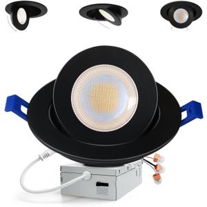 Adetu Recessed Lighting 6 inch, 360+90 Adjustable Directional 6 inch 5CCT Gimbal Black Led Recessed Light, 2700K-5000K Dimmable Retrofit Eyeball Can Recessed Lights with Jbox, ET (Black,1 Pack)