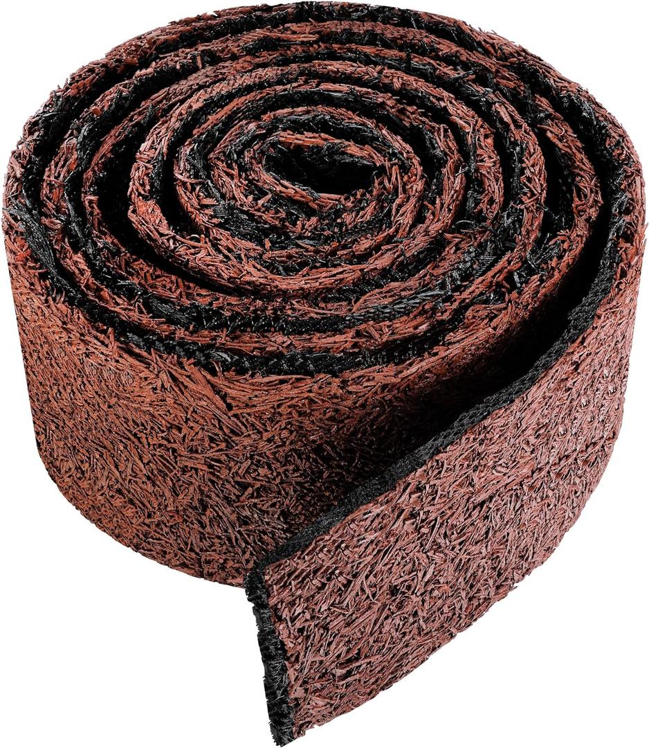 Adnee 140'' x 5.5" Double Sided Rubber Mulch Roll,2 Colors in 1 Recycled Rubber Mulch Walkway,Permanent Garden Edging Barrier Mat for Landscaping,Plants,Vegetables and Flowers (Brown red)