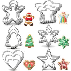 Christmas Cookie Cutters Set - 18 Pieces 6 Shapes - Gingerbread Man, Christmas Tree, Snowflake, Angel, Heart, Five Star - Stainless Steel Metal Biscuit Molds for Winter Holiday Baking Food Party Decor