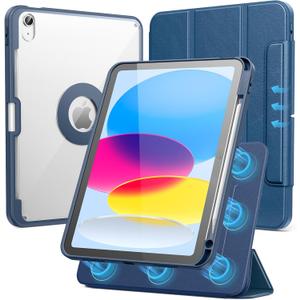 SPARIN Case for iPad A16 11th/10th Generation 2025/2022 (11"/10.9") with Pencil Holder, Magnetic Detachable Hybrid Stand, Portrait/Landscape Angle, Clear Protective Case, Auto Wake/Sleep-Navy Blue
