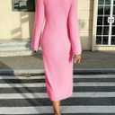 Saodimallsu Womens Long Sleeve Midi Sweater Dress Crew Neck Swiss Dot Soft Knit Casual Fall Trendy Maxi Dresses (Pink)