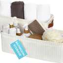 OrganiHaus Narrow Storage Bins 15x06in, Small Closet Bins for Shelves, Bathroom Storage Baskets, Narrow Baskets, Fabric Organizer with Handles, Toilet Paper Organizer - 2 Pack, White w/ Brown Stripes