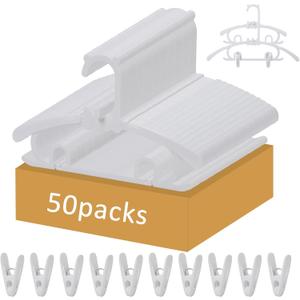 50 Pack Plastic Hangers with 16 Clips, 11-15 inch Adjustable Clothes Hanger, Durable & Non-Slip, Space Saving Coat Hanger for Pants, Jackets and Dress (White)