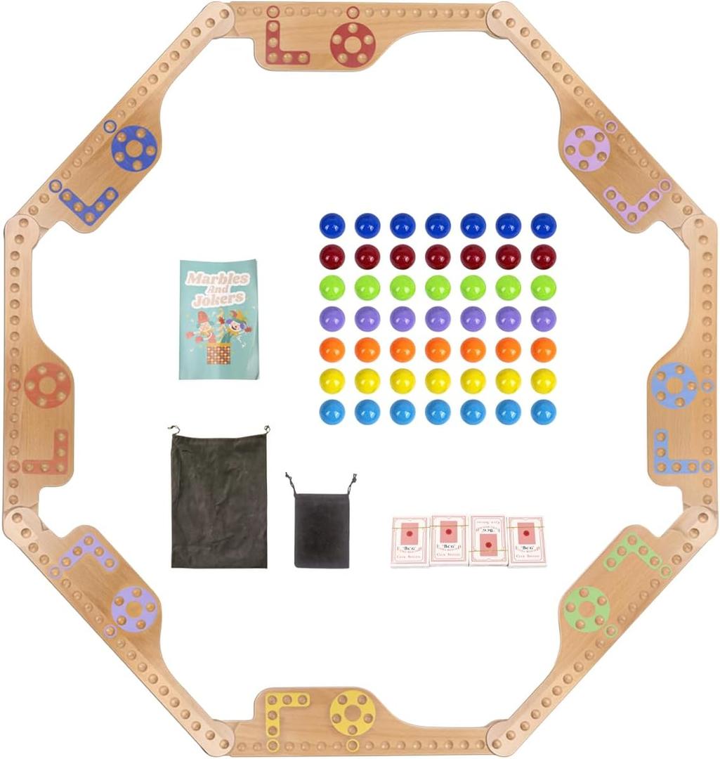 Jokers and Marbles Board GamePegs and Jokers Game for 2-8 PlayerWood Board Game with 8 Game Boards 4 Decks of Cards 48 MarblesHolidays and Casual Social Gatherings
