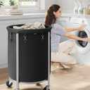 SONGMICS 29-Gallon (110 L) Laundry Basket with Wheels, Rolling Round Heavy-Duty Laundry Hamper Cart with Steel Frame and Removable Bag, 2 Locking Wheels, Ink Black and Metallic Silver URLS002B01