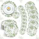 100 Pcs Sage Green Floral Paper Placemats Wedding Party Placemats and Drinks Coasters Disposable Greenery Flower Dinner Decorative Mats for Wedding Party Banquet Table Setting Decor