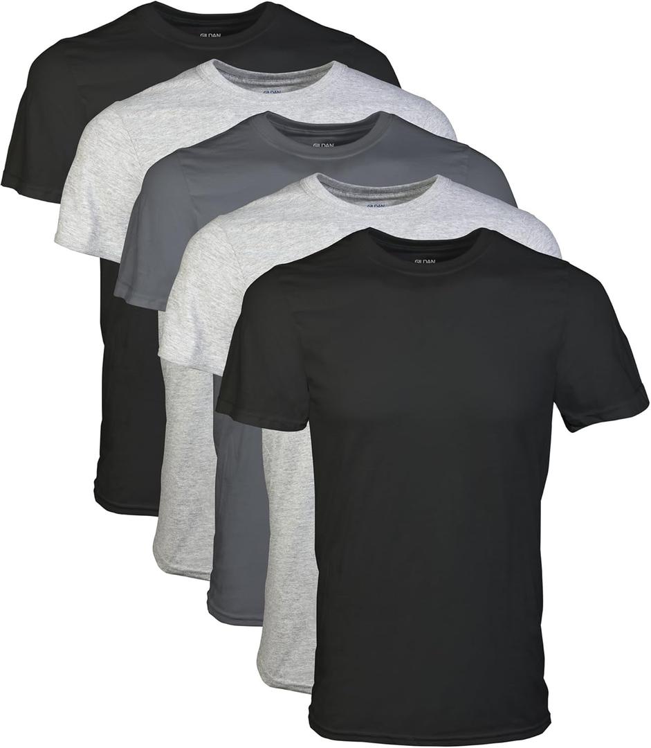 Gildan Men's Crew T-Shirts, Multipack, Style G1100, Black/Sport Grey/Charcoal (5-pack)