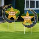 Geelin 2 Pcs 24.4 Inch Ramadan Mubarak Yard Signs with Stakes Ramadan Outdoor Yard Decorations Moon Star Outdoor Eid Islamic Festival Celebration Party Decorations Blue Gold for Outside Garden Lawn