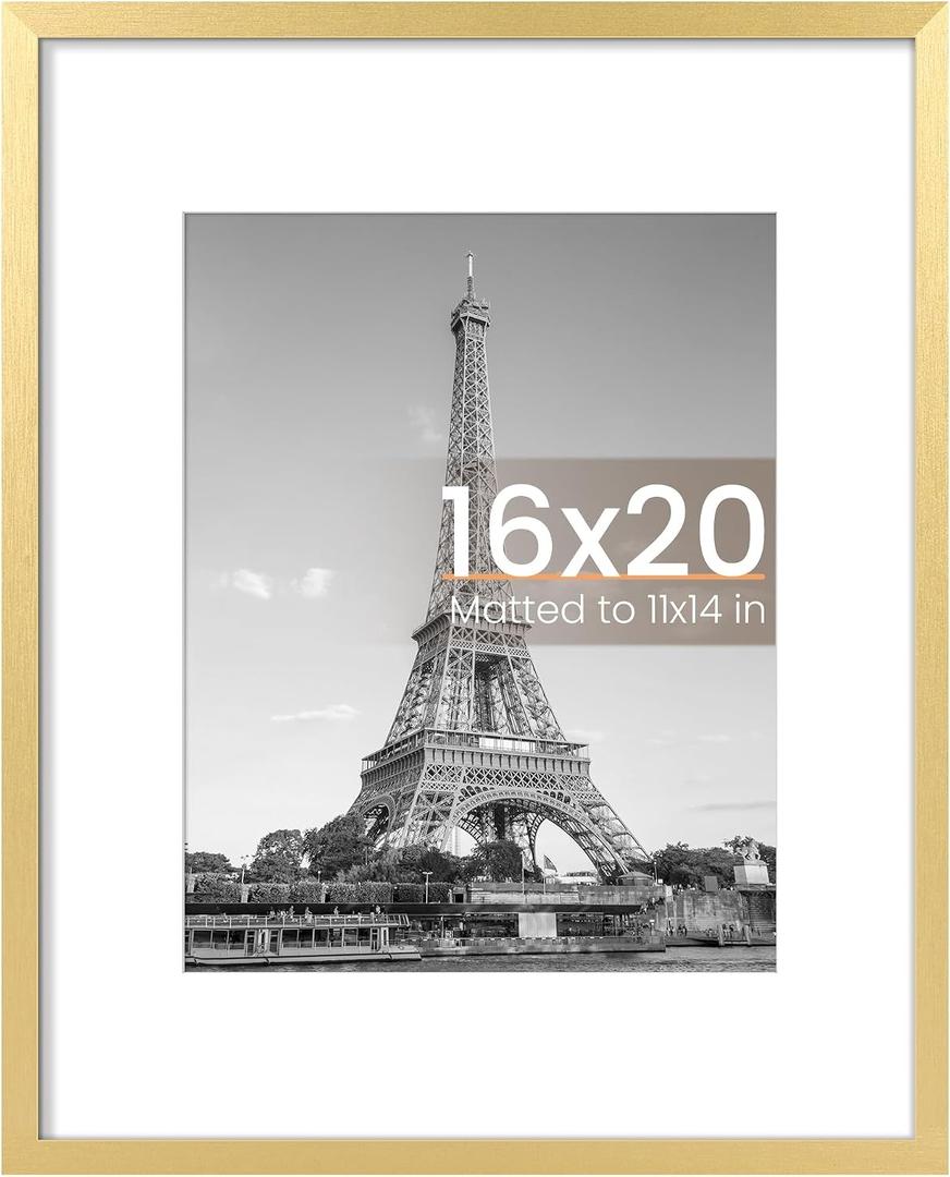 Upsimples 16x20 Picture Frame, Display Pictures 11x14 with Mat or 16 x 20 Without, Wall Hanging Poster Frame, Gold, 1 Pack