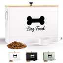 Dog Food Container Airtight 15 lb (50 Cup) Capacity with Metal Scoop - Cute Airtight Dog Food Storage Container with Bamboo Lid - White Metal Kibble Storage Bin for Dogs up to 100 lbs - Big Pet Jar